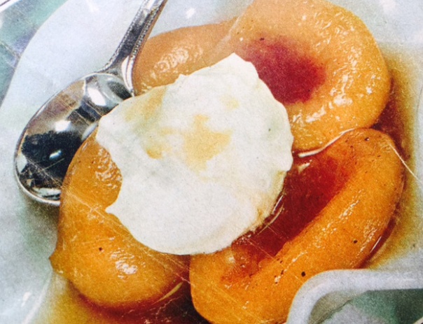 Peaches in port servedwith fresh cream.